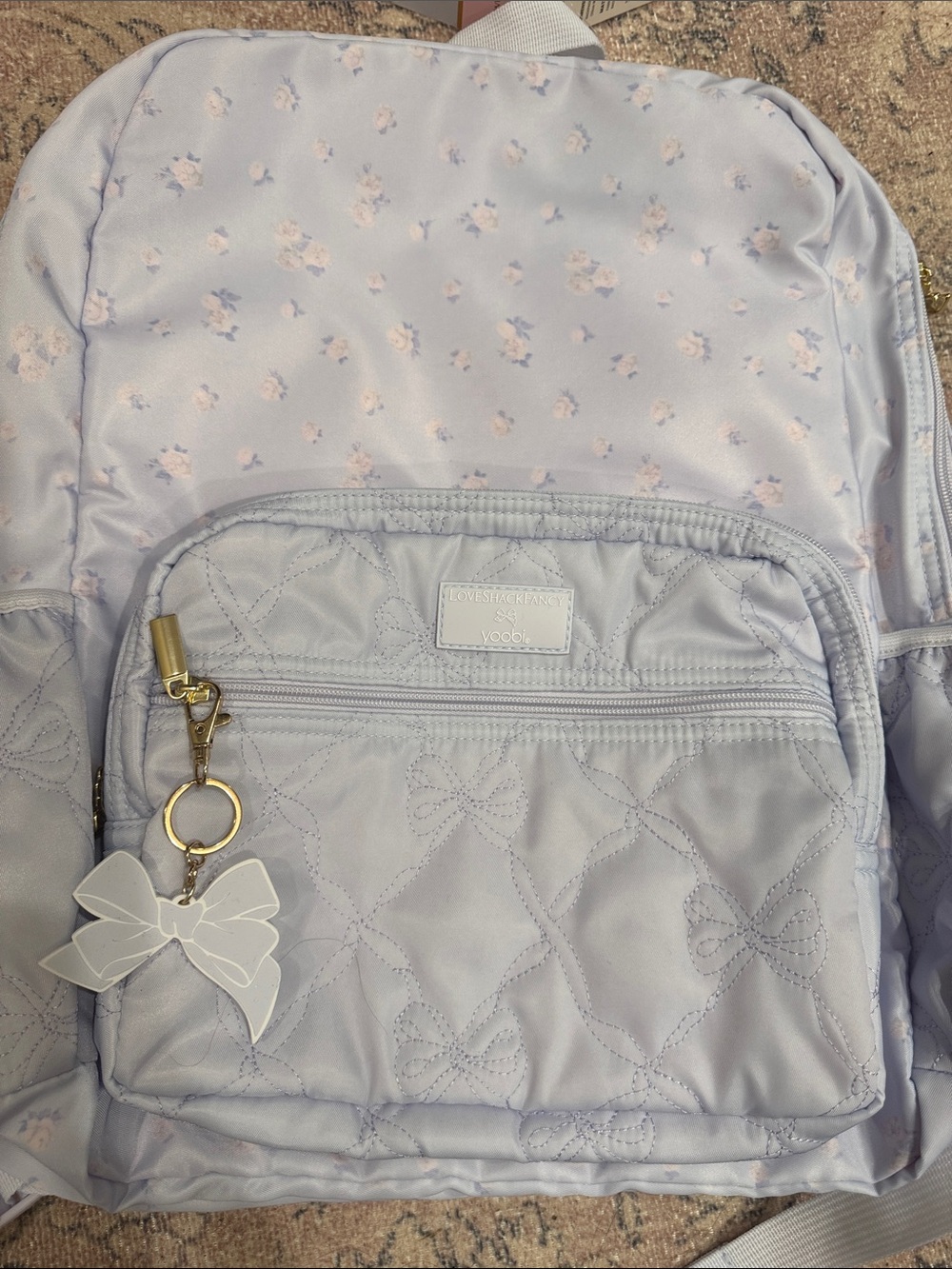 LoveShackFancy Lavender Quilted Backpack with Gold Hardware